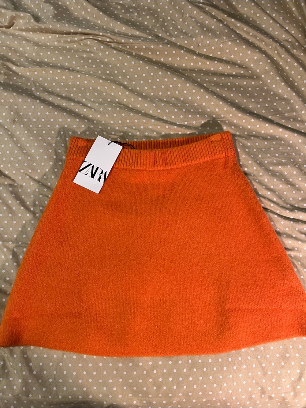 Zara Bright Orange Knit A-Line Mini Skirt